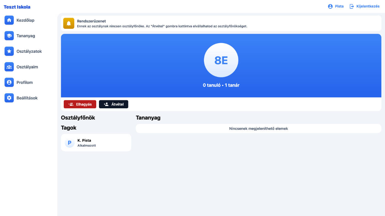 Az 'osztály' oldal